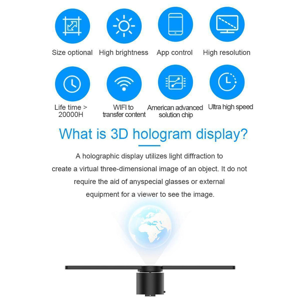 Wifi 3D Hologram Projector Fan with 16G TF Holographic Display 224 LEDs Party Decorations Holograms Led 42cm Store Signs Funny