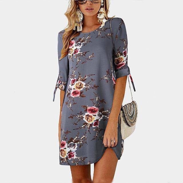 Women's Summer Chiffon Floral Print Beach Dress